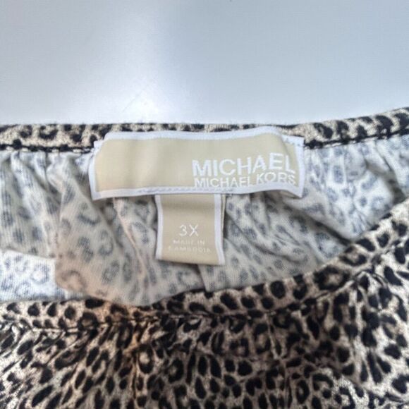 Michael Kors Cheetah Print Top Plus 3X Animal Black Tan Flowy Soft - Picture 2 of 6